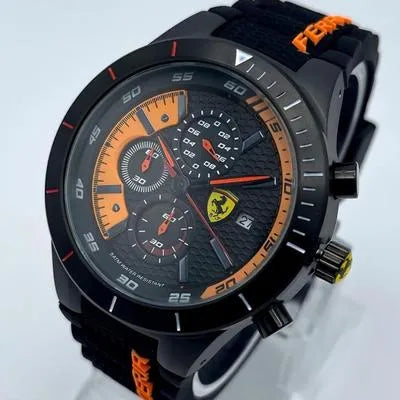 Ferrari Chronograph Watch Black Orange Stainless Steel