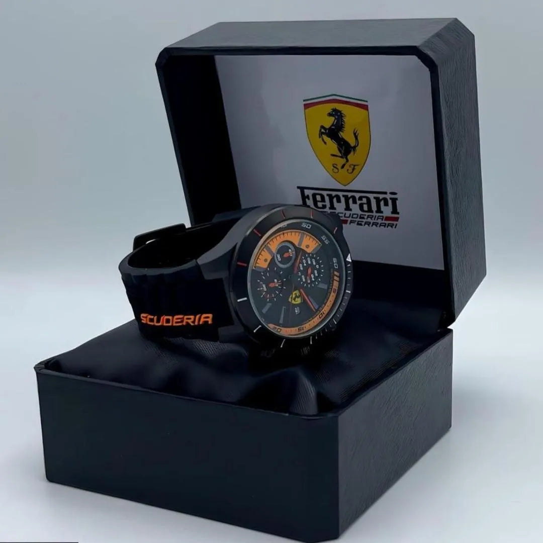 Ferrari Chronograph Watch Black Orange Stainless Steel